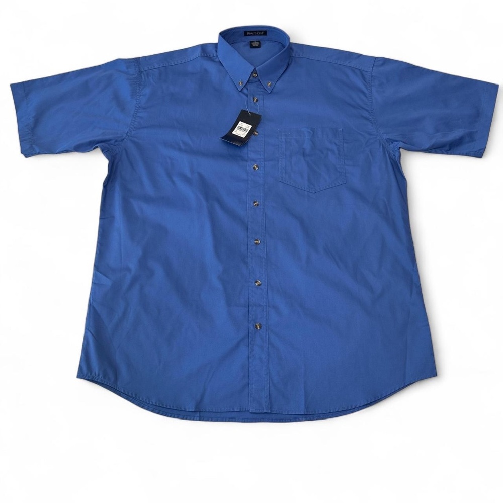 NWT Rivers End Shirt Mens XL Button Up Blue Short Sleeve Wrinkle Resistant